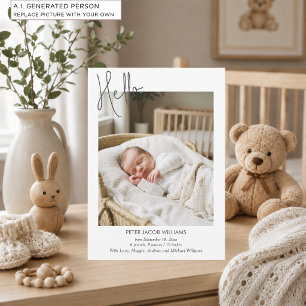 Elegant Modern Calligraphy Hello Baby Photo Birth Announcement