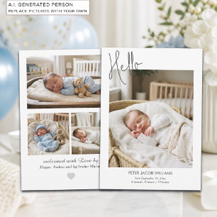 Elegant Modern Calligraphy Hello Baby Photo Birth  Announcement