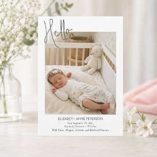 Elegant Modern Calligraphy Hello Baby Photo Birth Announcement