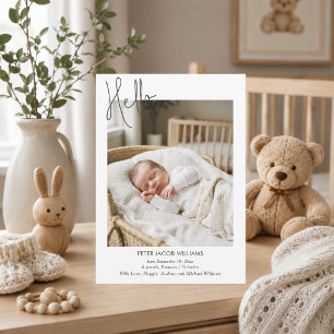 Elegant Modern Calligraphy Hello Baby Photo Birth Announcement