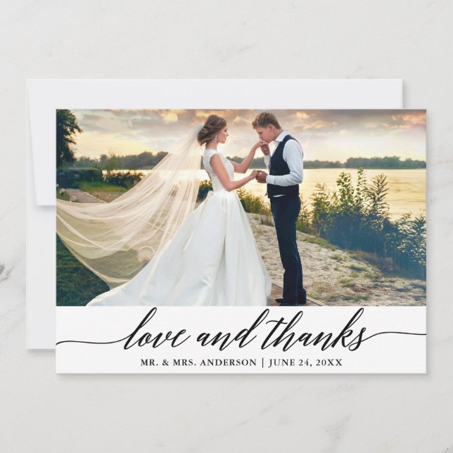Elegant Modern Calligraphy Love Thanks Wedding Thank You Card (Front)
