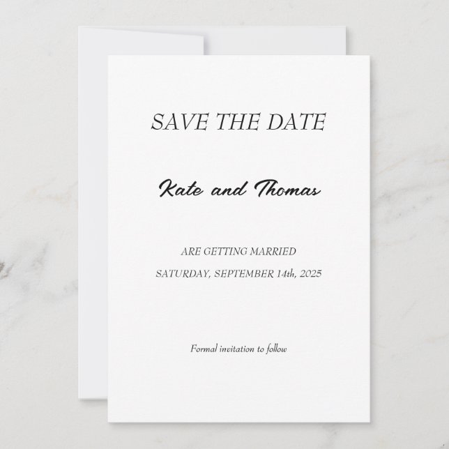 Elegant Modern Calligraphy Minimalist Chic Wedding Save The Date (Front)