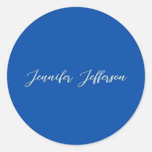 Elegant Modern Calligraphy Name Professional Blue Classic Round Sticker