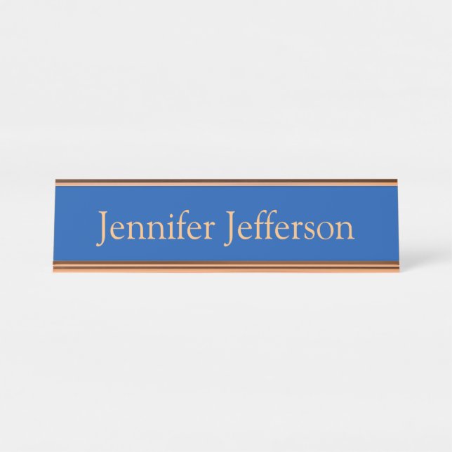 Elegant Modern Calligraphy Name Professional Blue Desk Name Plate (Front)