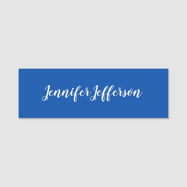 Elegant Modern Calligraphy Name Professional Blue Name Tag (Front)