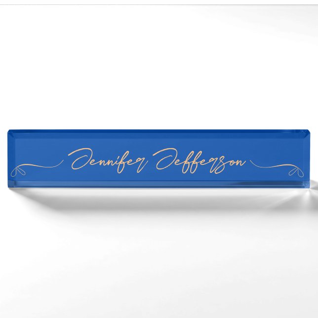 Elegant Modern Calligraphy Name Professional Blue Nameplate (Front)