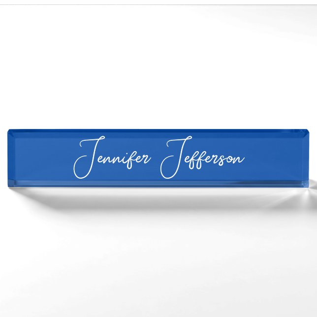 Elegant Modern Calligraphy Name Professional Blue Nameplate (Front)