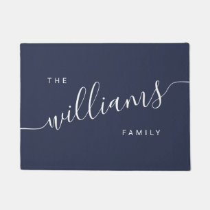 Elegant modern calligraphy navy blue & white doormat