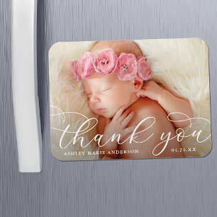 Elegant Modern Calligraphy New Baby Thank You Magnet