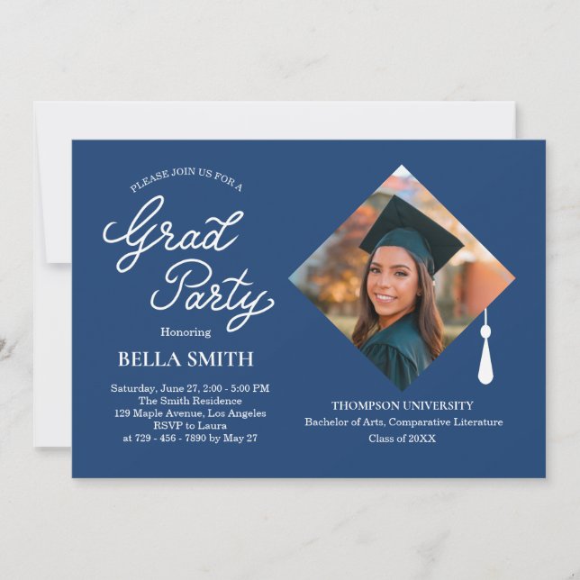 Elegant Modern Calligraphy Photo Graduation Party Invitation (Front)