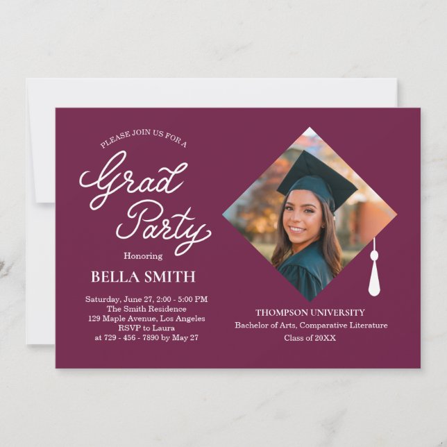 Elegant Modern Calligraphy Photo Graduation Party Invitation (Front)