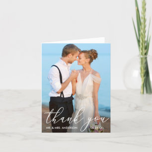 Elegant Modern Calligraphy Photo Wedding Note Thank You Card
