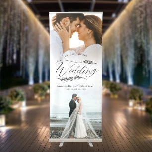 Elegant Modern Calligraphy Photo Wedding Welcome Retractable Banner