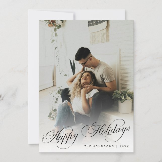 Elegant Modern Calligraphy Script Christmas Photo Holiday Card (Front)