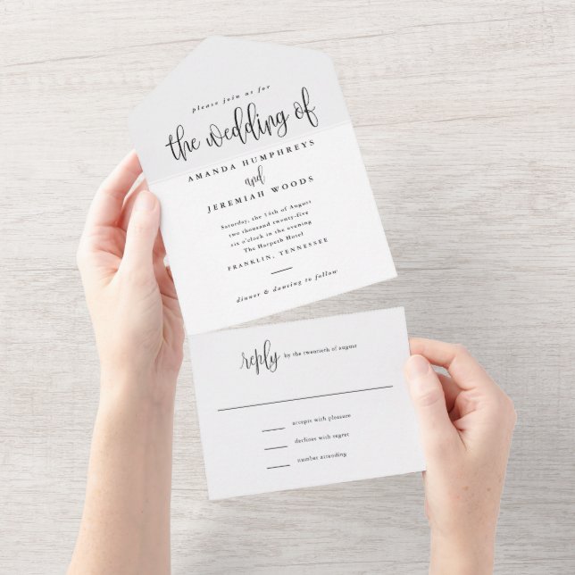 Elegant Modern Calligraphy Script Photo Wedding All In One Invitation (Tearaway)