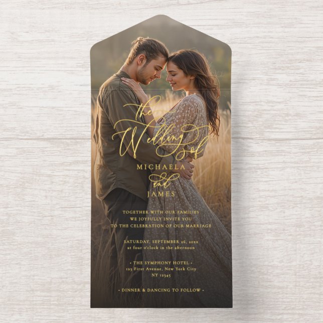 Elegant Modern Calligraphy Script Photo Wedding All In One Invitation (Inside)