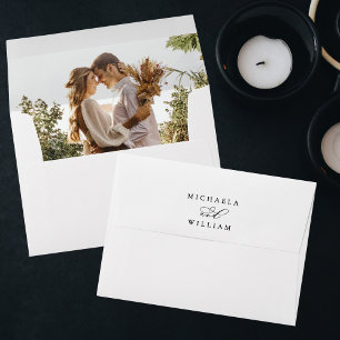 Elegant Modern Calligraphy Script & Photo Wedding Envelope
