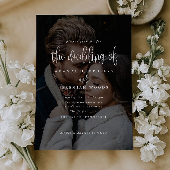 Elegant Modern Calligraphy Script Photo Wedding Invitation (Creator Uploaded)