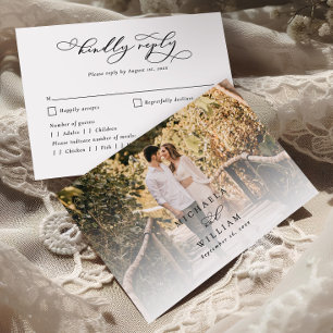 Elegant Modern Calligraphy Script Photo Wedding RSVP Card
