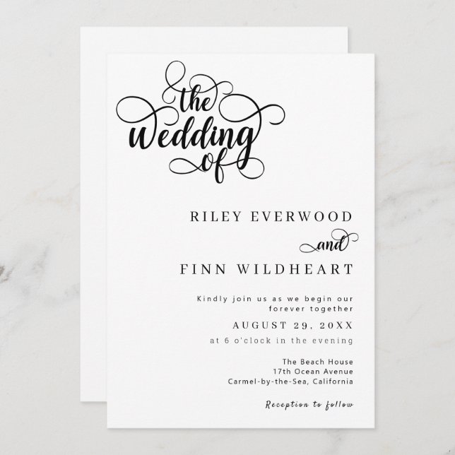 Elegant Modern Calligraphy Script Wedding Invitation (Front/Back)