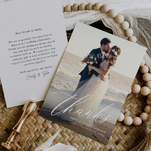 Elegant Modern Calligraphy Script Wedding Photo Thank You Card