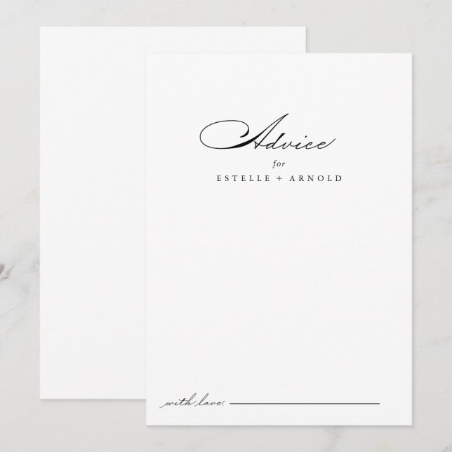 Elegant Modern Calligraphy Wedding Advice Card (Front/Back)