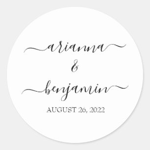 Elegant Modern Calligraphy Wedding Favour Classic Round Sticker