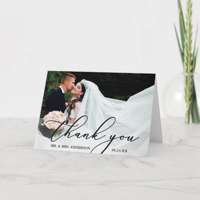 Elegant Modern Calligraphy Wedding Folded Thank You Card (Front)