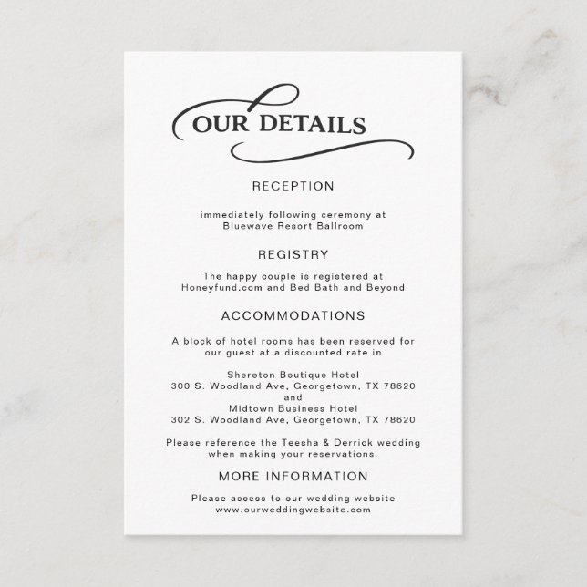 Elegant Modern Calligraphy Wedding Information  Enclosure Card (Front)