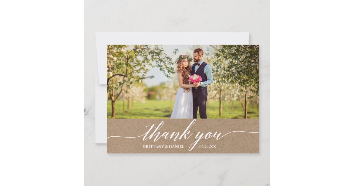 Elegant Modern Calligraphy Wedding Kraft Thank You Card | Zazzle