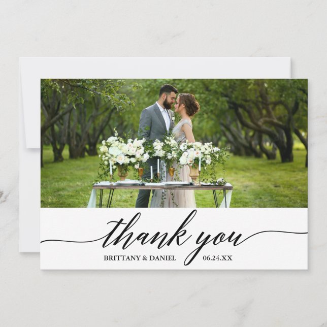 Elegant Modern Calligraphy Wedding Thank You Card (Front)