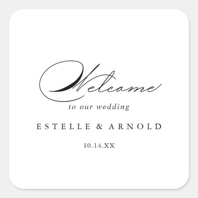 Elegant Modern Calligraphy Wedding Welcome  Square Sticker (Front)