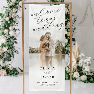 Elegant Modern Calligraphy Welcome Photo Wedding Banner