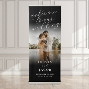 Elegant Modern Calligraphy Welcome Photo Wedding Retractable Banner