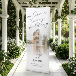Elegant Modern Calligraphy Welcome Photo Wedding Retractable Banner