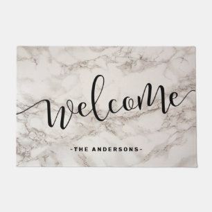 Elegant modern calligraphy white marble welcome doormat
