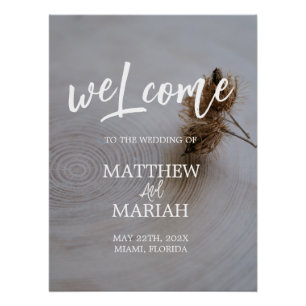 Elegant Modern Calligraphy Wood Wedding Welcome Poster