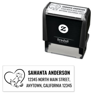 Elegant & Modern Cat & Dog Line Art Address Stamp