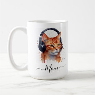 Elegant Modern Cat Mum Watercolor Red Orange Coffee Mug