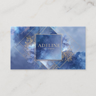 Elegant Modern Celestial Blue Gold Geometric Business Card