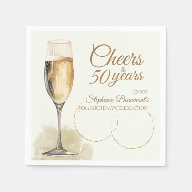 Elegant Modern Champagne Cheers 50th Birthday Napkin (Front)
