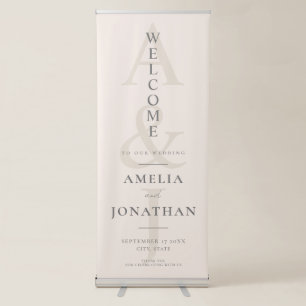 Elegant Modern Champagne Wedding Welcome Retractable Banner