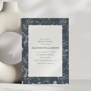Elegant Modern Charcoal Grey Floral Bridal Shower Invitation
