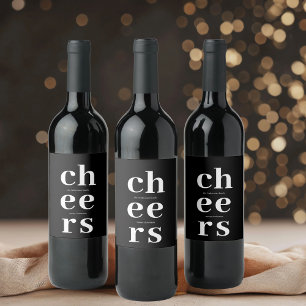 Elegant Modern Cheers Minimalist Black Wine Label