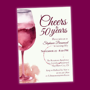 Elegant Modern Cheers Red Wine 50th Birthday Party Invitation