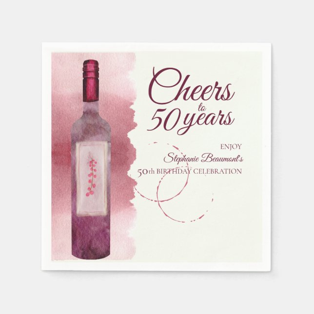 Elegant Modern Cheers Red Wine 50th Birthday Party Napkin (Front)