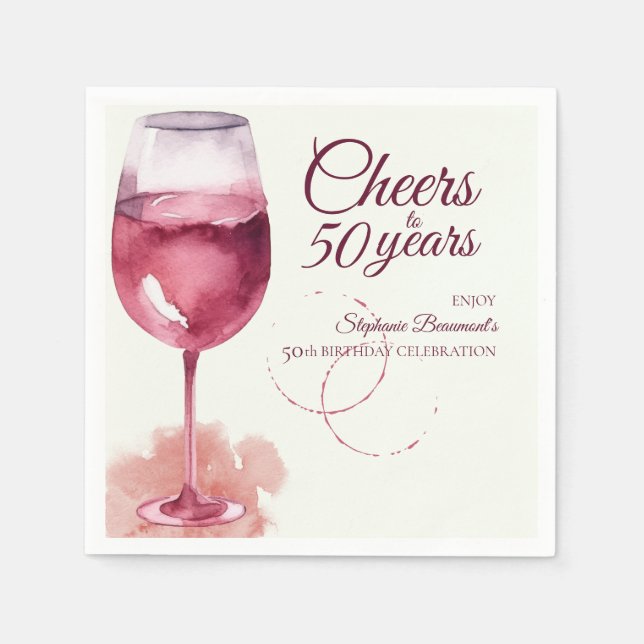 Elegant Modern Cheers Red Wine 50th Birthday Party Napkin (Front)