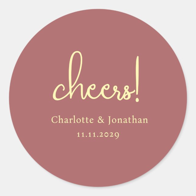Elegant modern cheers script minimalist wedding classic round sticker (Front)