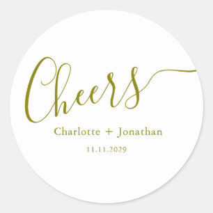 Elegant modern cheers script minimalist wedding classic round sticker