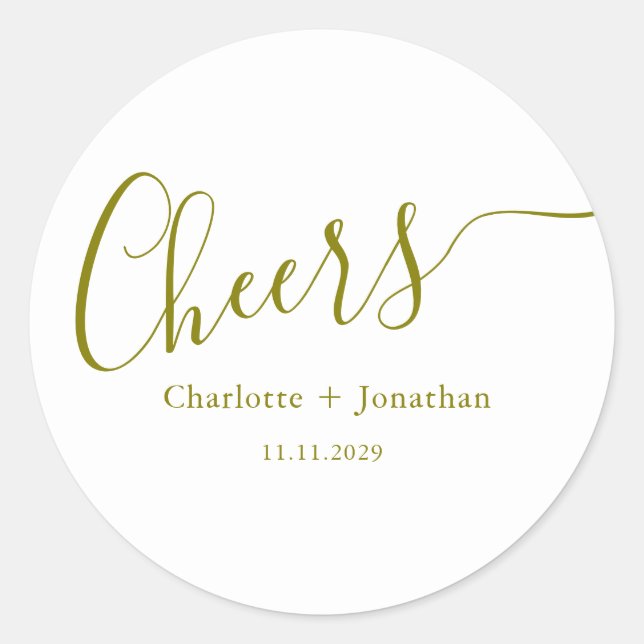 Elegant modern cheers script minimalist wedding classic round sticker (Front)